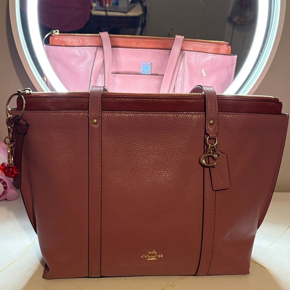 Coach Pebbled Leather Tote in Dusty Rose Brown